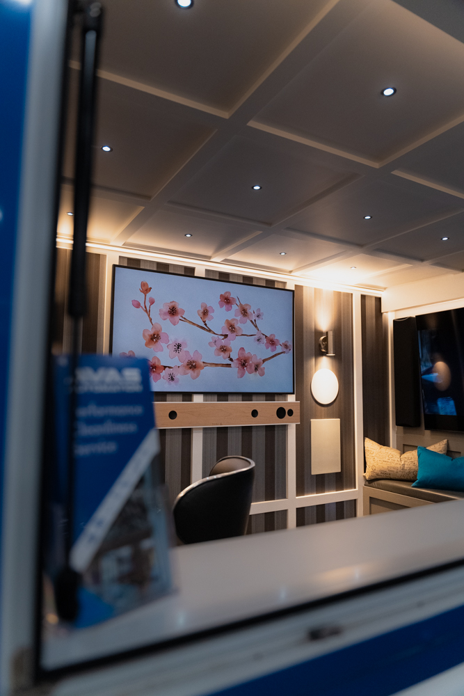 Warm circadian ambient lighting inside the AVAS automation trailer