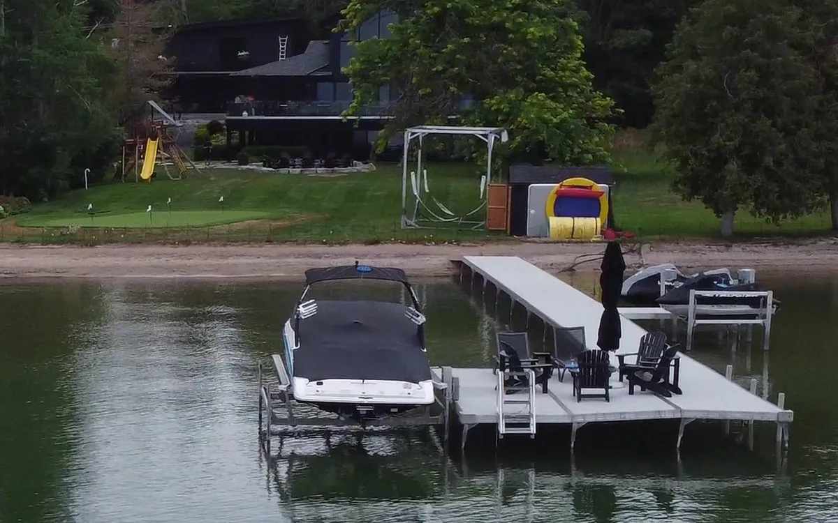 A cottage dock with boats, covered by the WiFi we installed