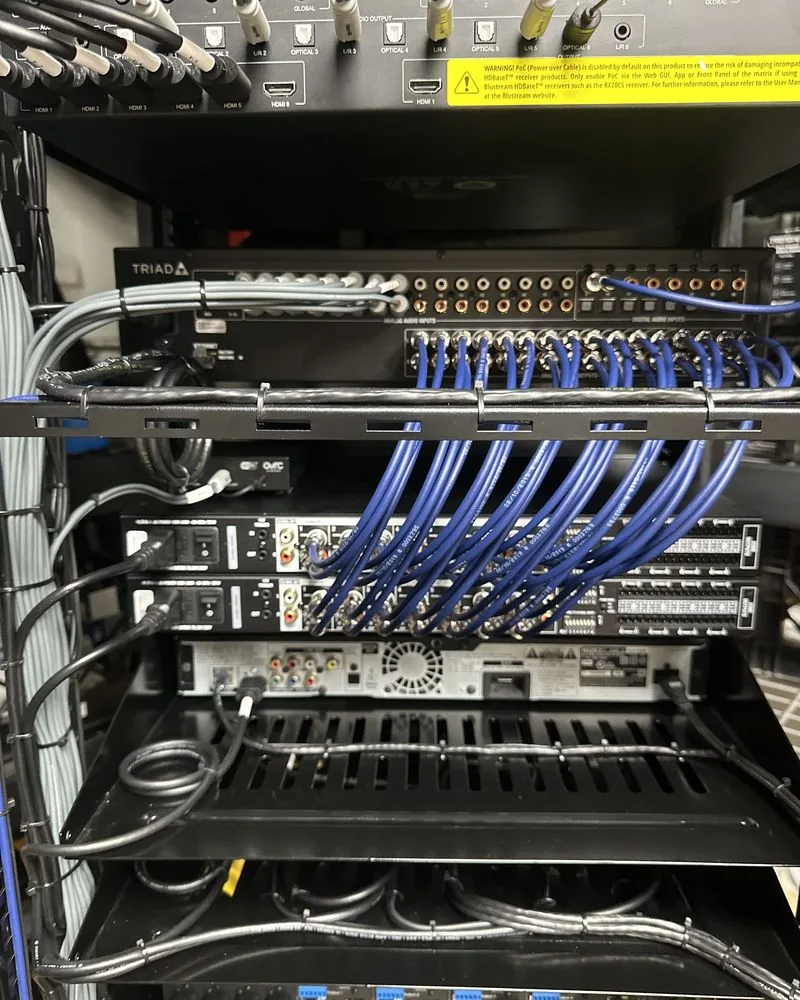 Patch cables tied in neat runs across a rack